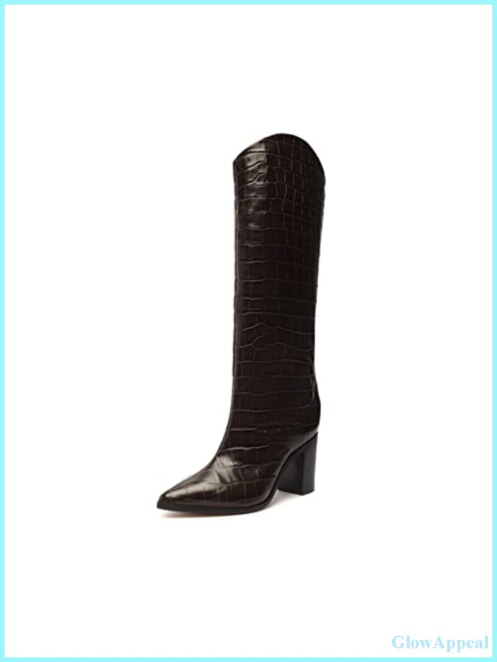 Croc Embossed Block Heel Ankle Boots Pointed Toe Dress Booties